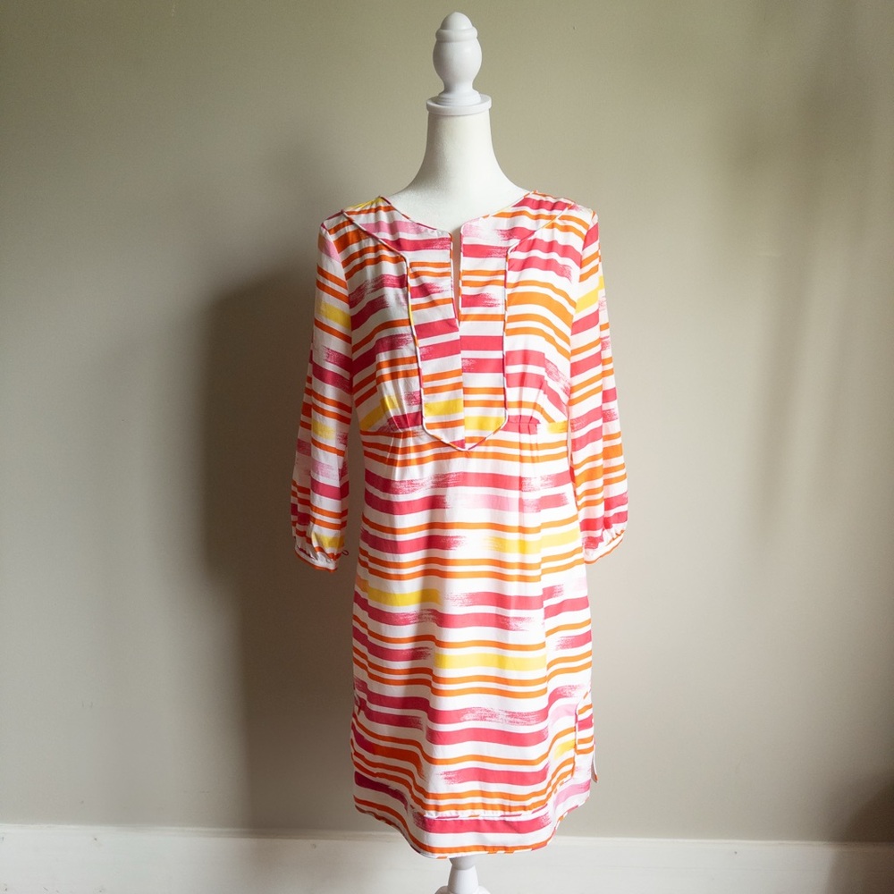 Elizabeth Mckay Women’s 3/4 Sleeves Midi‎ Dress Pink White Orange Size 8